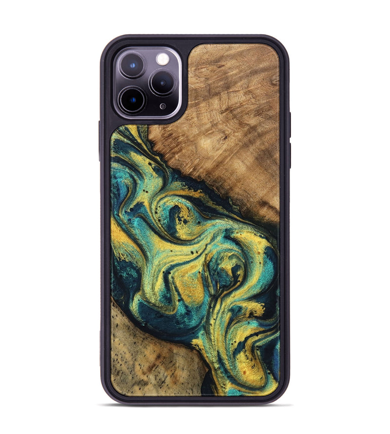 iPhone 11 Pro Max Wood Phone Case - Mozelle (Teal & Gold, 746370)