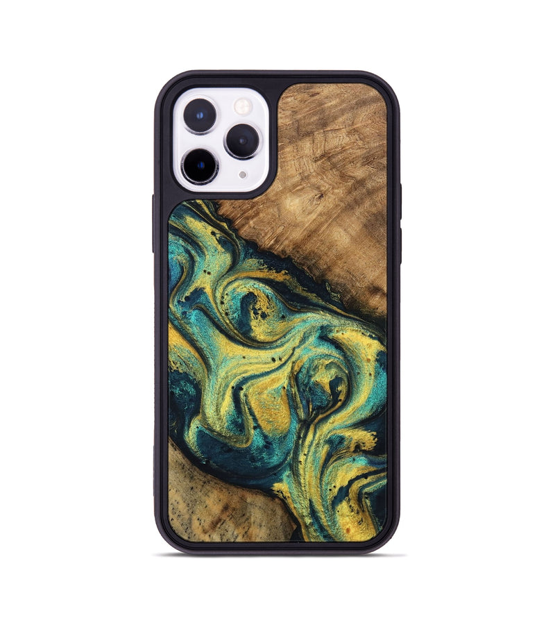 iPhone 11 Pro Wood Phone Case - Mozelle (Teal & Gold, 746370)