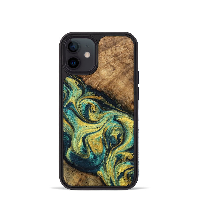 iPhone 12 mini Wood Phone Case - Mozelle (Teal & Gold, 746370)