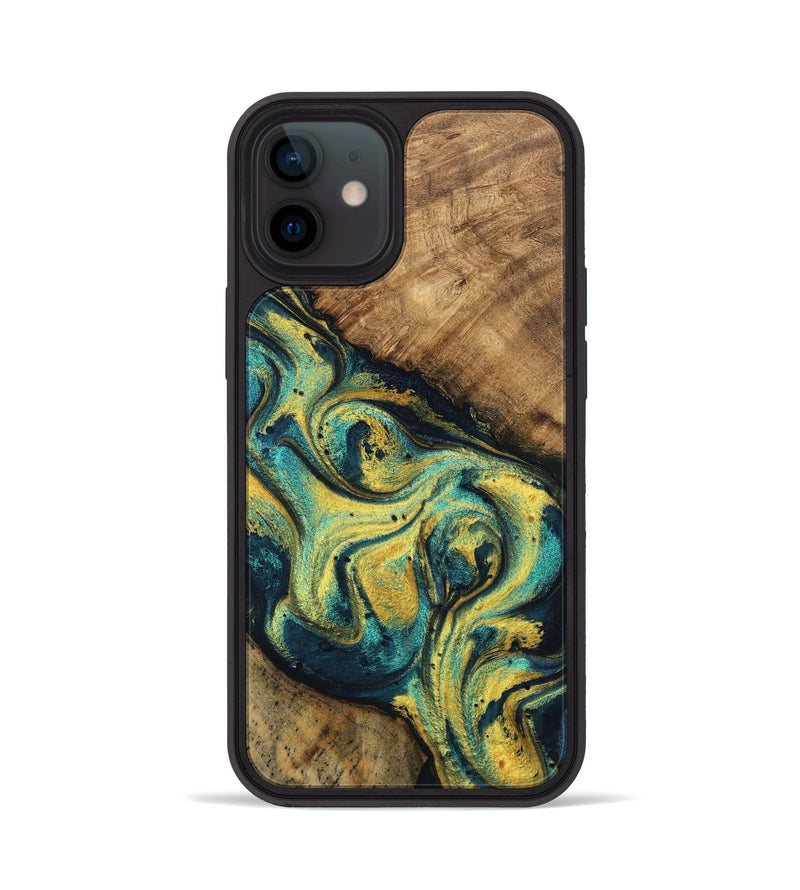 iPhone 12 Wood Phone Case - Mozelle (Teal & Gold, 746370)