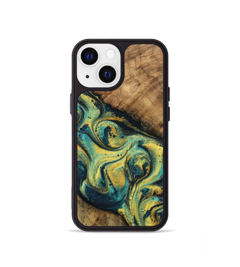 iPhone 13 mini Wood Phone Case - Mozelle (Teal & Gold, 746370)