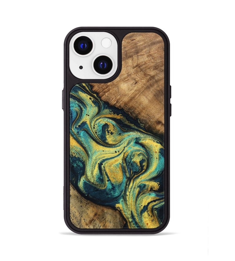 iPhone 13 Wood Phone Case - Mozelle (Teal & Gold, 746370)