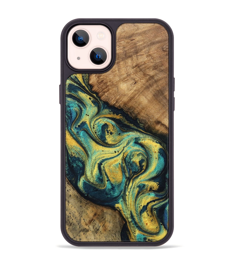 iPhone 14 Plus Wood Phone Case - Mozelle (Teal & Gold, 746370)