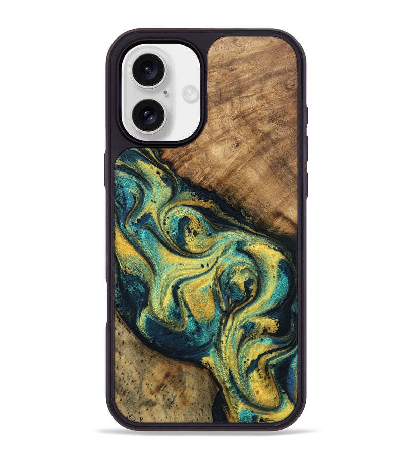 iPhone 16 Plus Wood Phone Case - Mozelle (Teal & Gold, 746370)