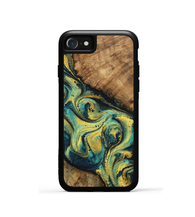 iPhone SE Wood Phone Case - Mozelle (Teal & Gold, 746370)