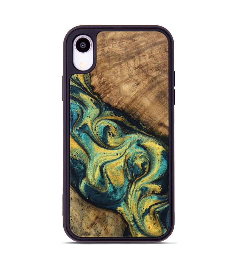 iPhone Xr Wood Phone Case - Mozelle (Teal & Gold, 746370)