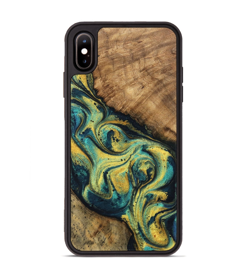 iPhone Xs Max Wood Phone Case - Mozelle (Teal & Gold, 746370)