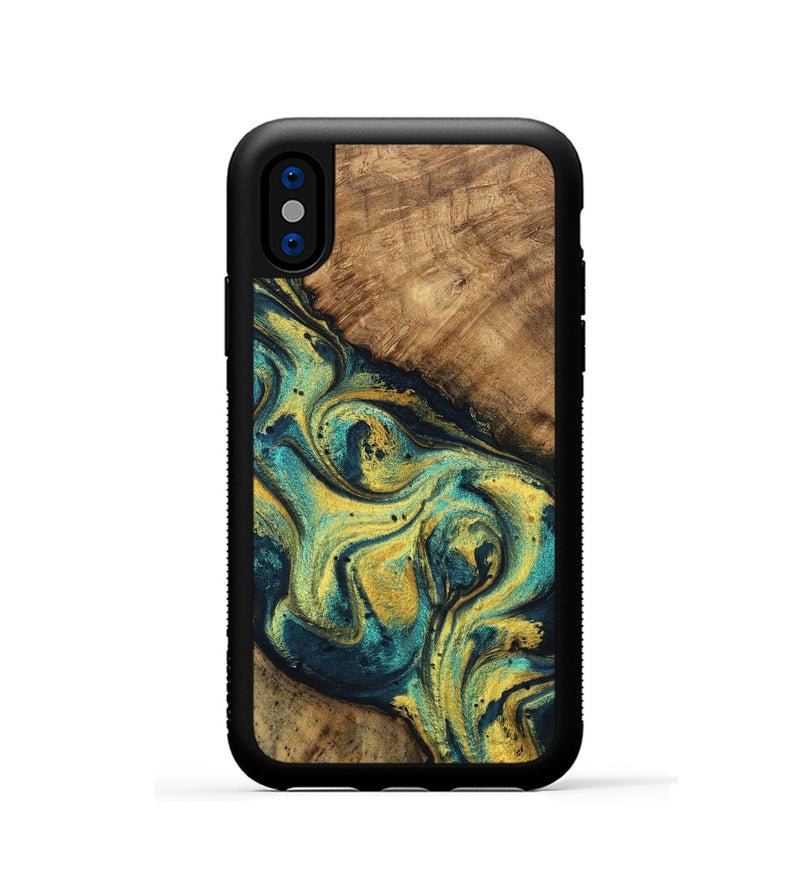 iPhone Xs Wood Phone Case - Mozelle (Teal & Gold, 746370)