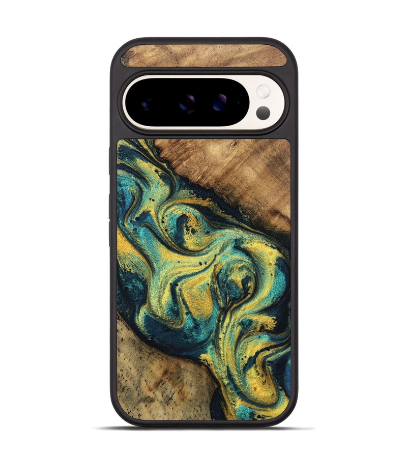 Pixel 9 Wood Phone Case - Mozelle (Teal & Gold, 746370)