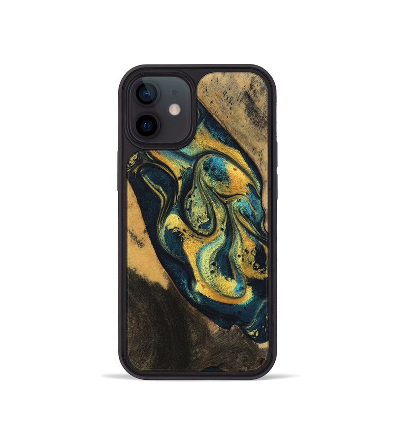 iPhone 12 mini Wood Phone Case - Dianna (Teal & Gold, 746375)