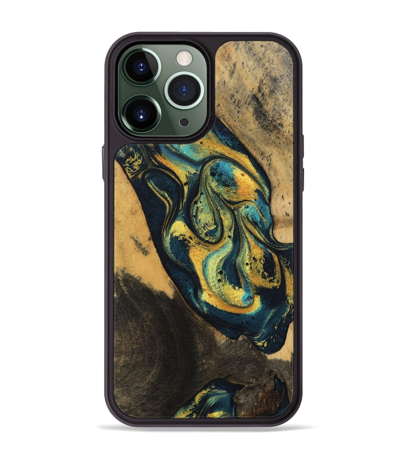 iPhone 13 Pro Max Wood Phone Case - Dianna (Teal & Gold, 746375)