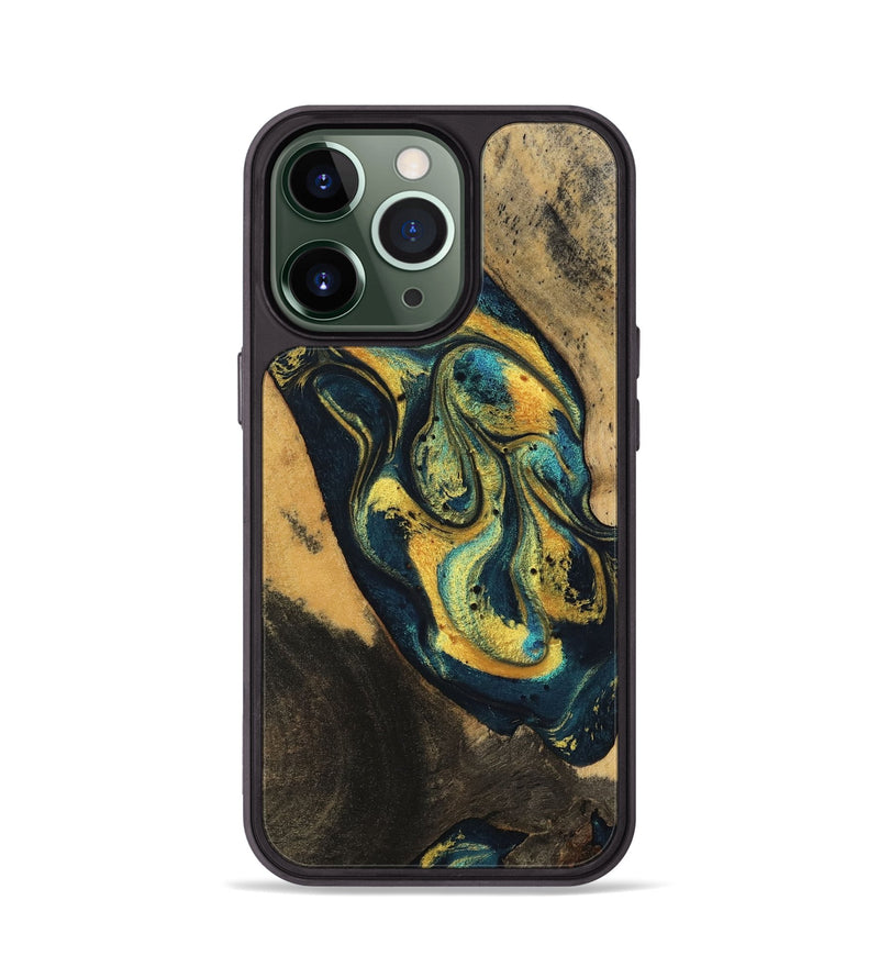 iPhone 13 Pro Wood Phone Case - Dianna (Teal & Gold, 746375)