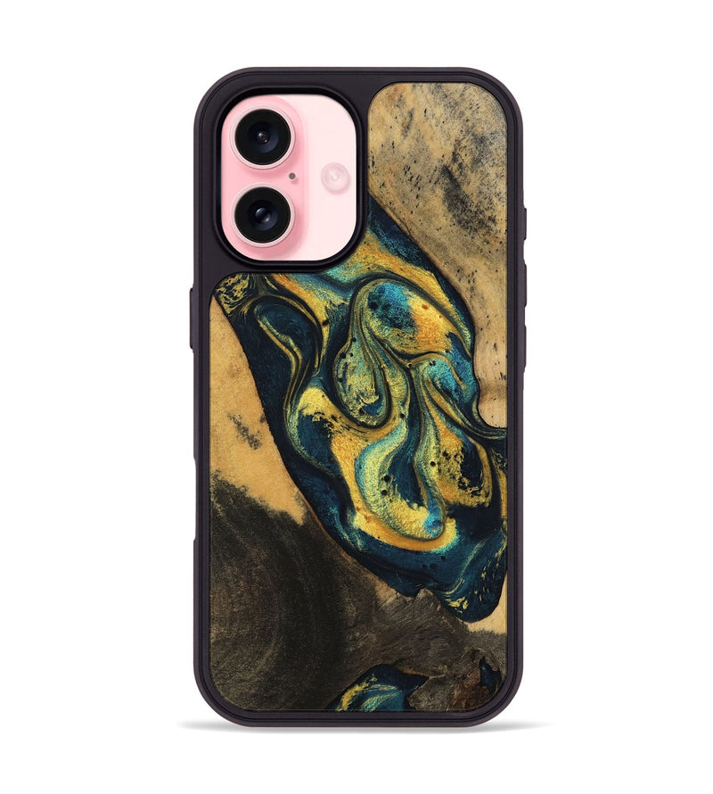 iPhone 16 Wood Phone Case - Dianna (Teal & Gold, 746375)