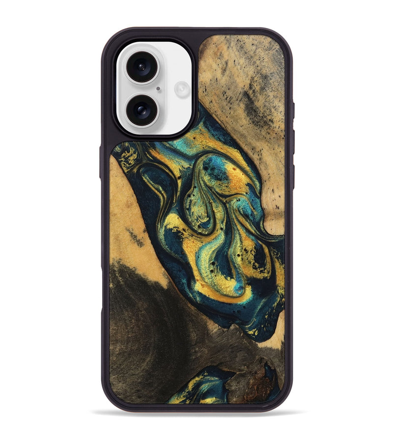 iPhone 16 Plus Wood Phone Case - Dianna (Teal & Gold, 746375)