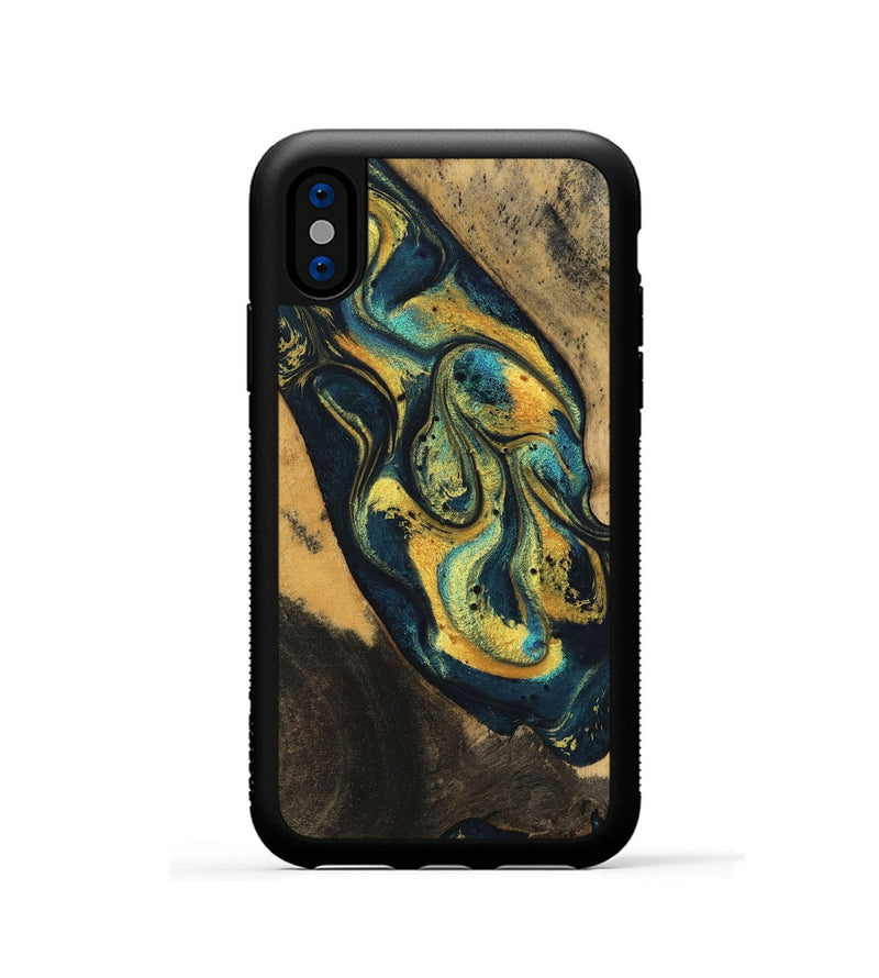 iPhone Xs Wood Phone Case - Dianna (Teal & Gold, 746375)