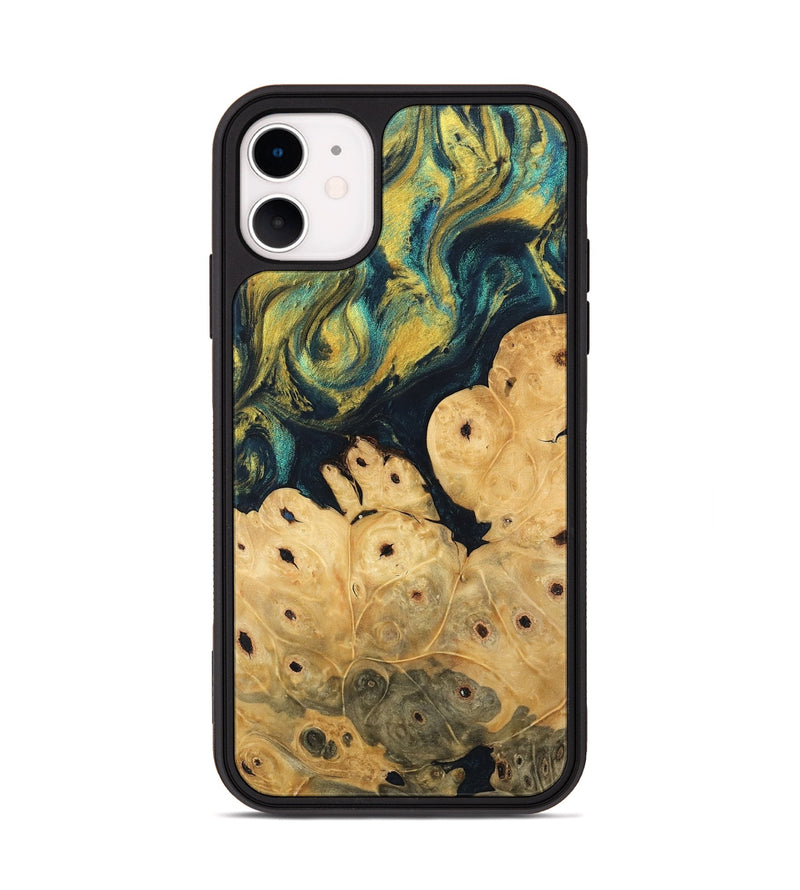 iPhone 11 Wood Phone Case - Esta (Teal & Gold, 746378)