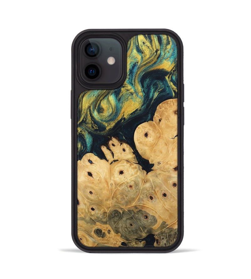 iPhone 12 Wood Phone Case - Esta (Teal & Gold, 746378)