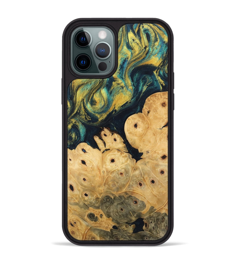 iPhone 12 Pro Max Wood Phone Case - Esta (Teal & Gold, 746378)