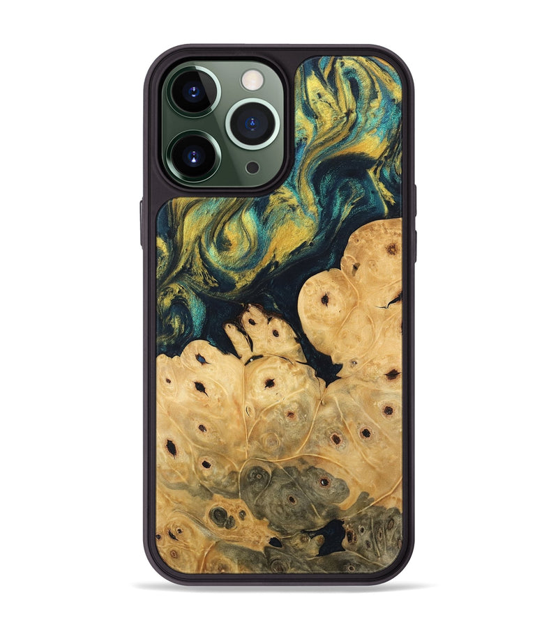 iPhone 13 Pro Max Wood Phone Case - Esta (Teal & Gold, 746378)