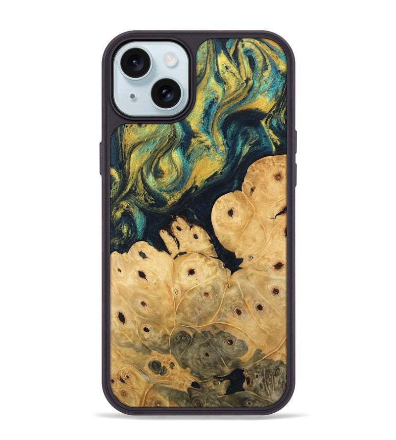 iPhone 15 Plus Wood Phone Case - Esta (Teal & Gold, 746378)