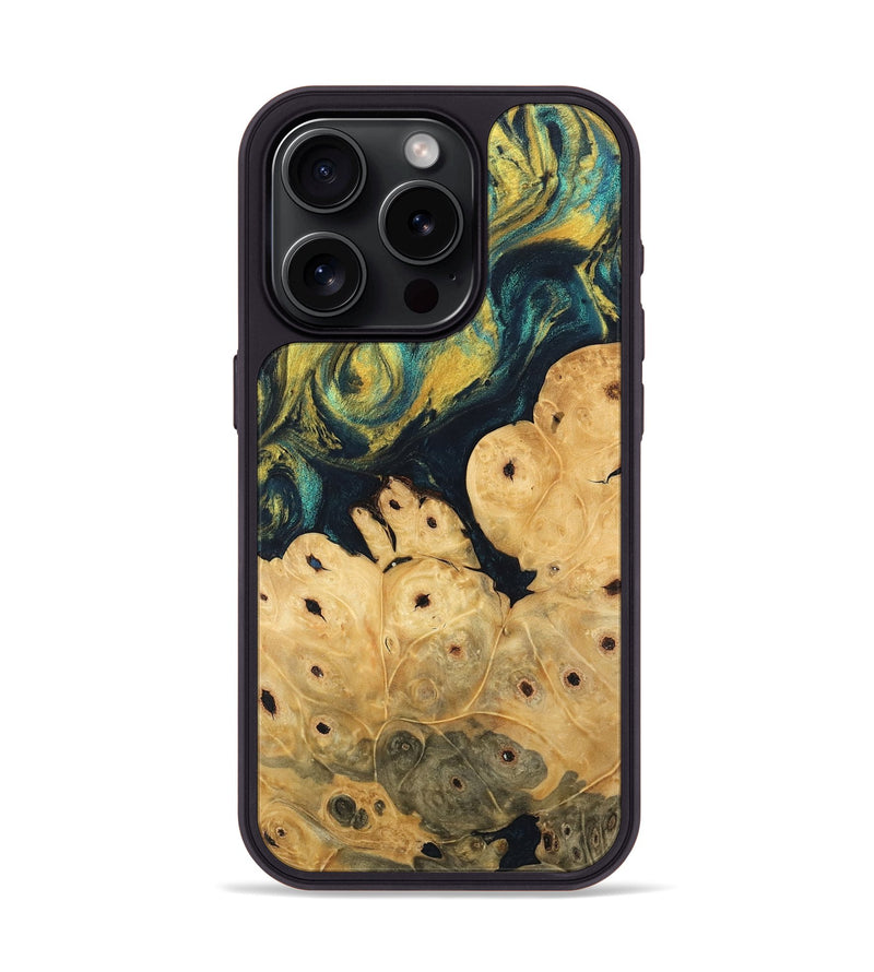 iPhone 15 Pro Wood Phone Case - Esta (Teal & Gold, 746378)