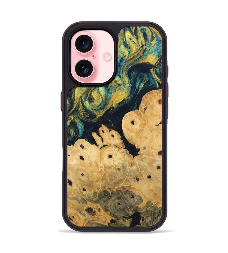 iPhone 16 Wood Phone Case - Esta (Teal & Gold, 746378)