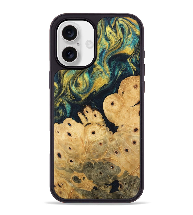 iPhone 16 Plus Wood Phone Case - Esta (Teal & Gold, 746378)