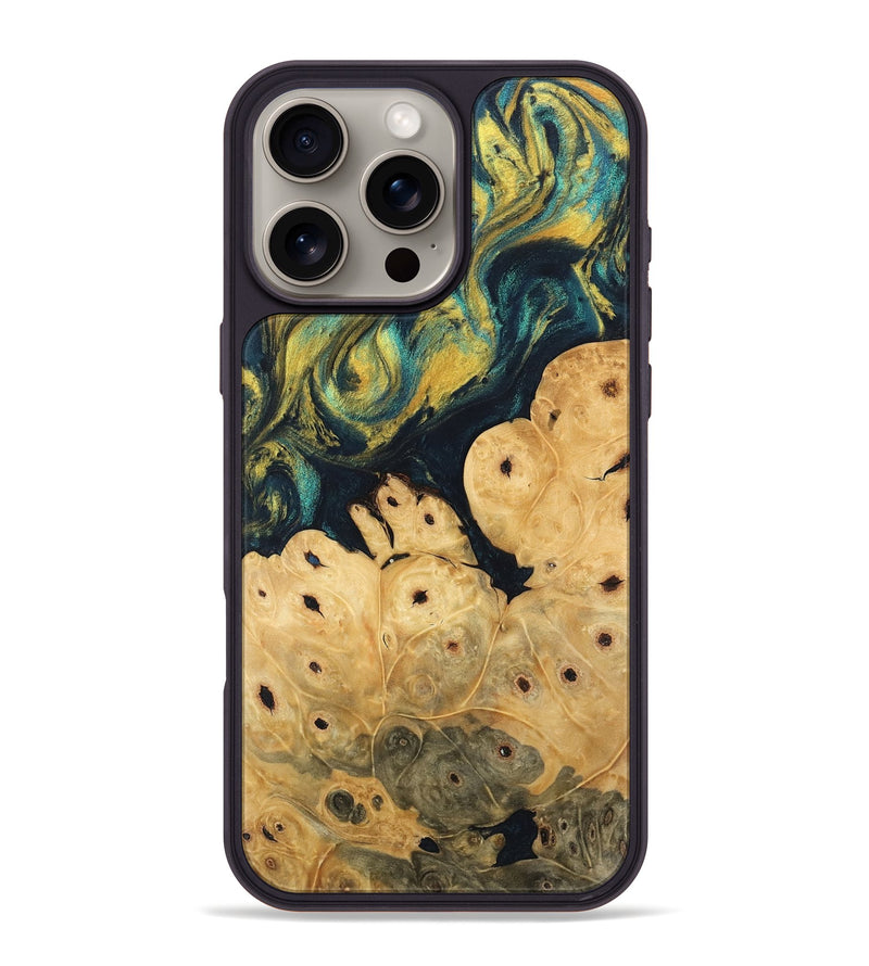 iPhone 16 Pro Max Wood Phone Case - Esta (Teal & Gold, 746378)