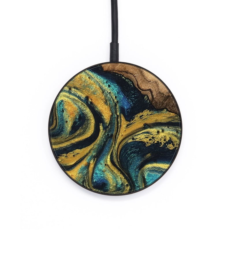 Circle Wood Wireless Charger - Dereck (Teal & Gold, 746379)