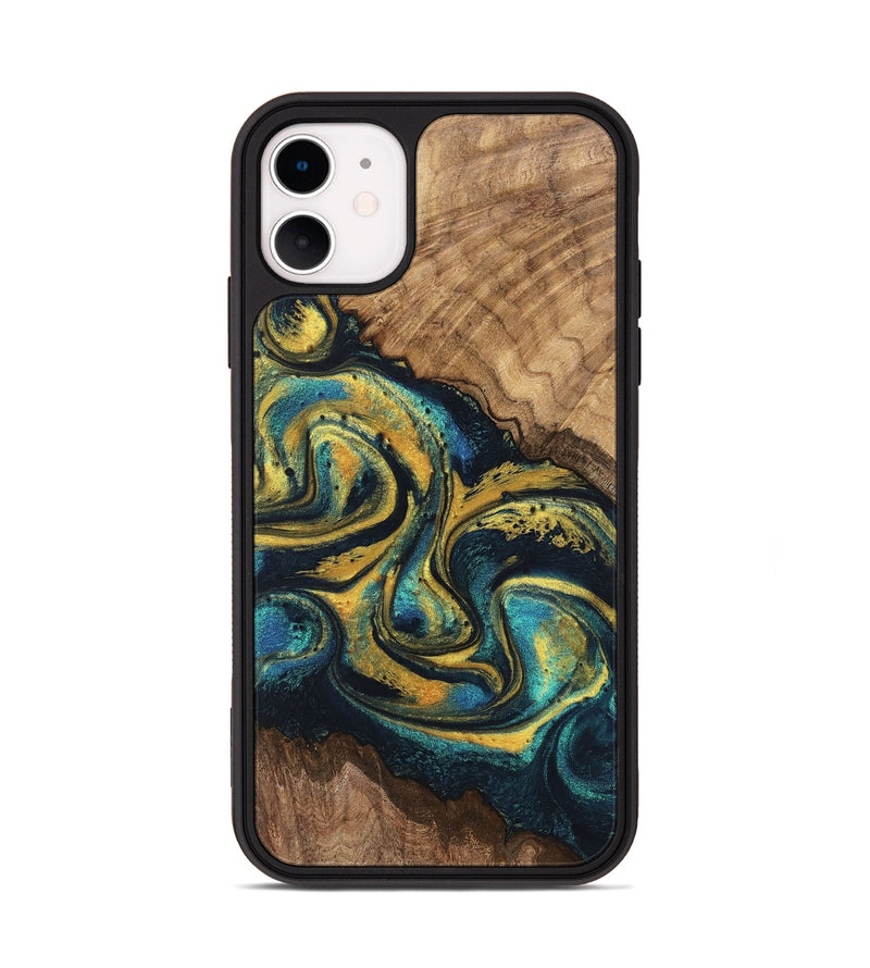 iPhone 11 Wood Phone Case - Dereck (Teal & Gold, 746379)