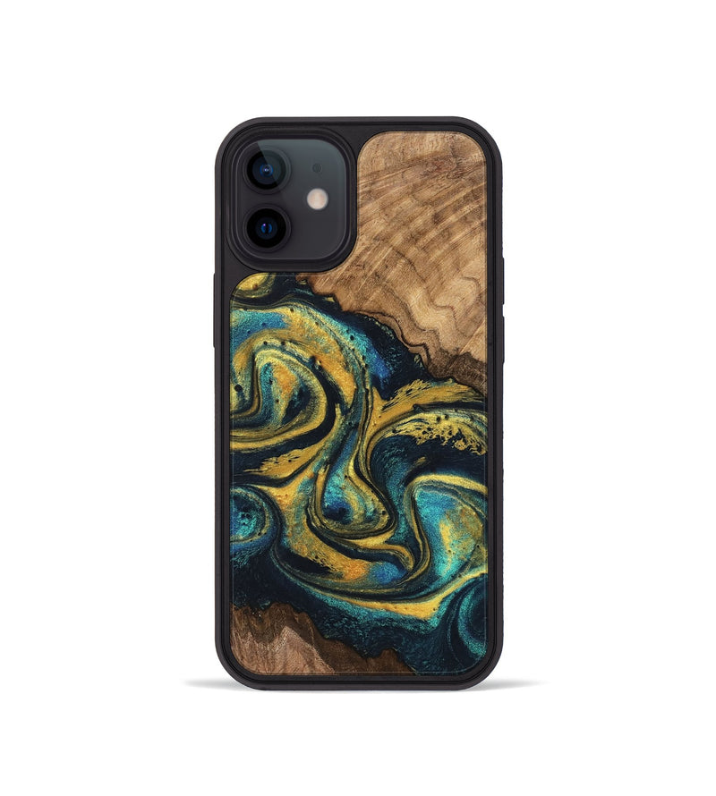 iPhone 12 mini Wood Phone Case - Dereck (Teal & Gold, 746379)