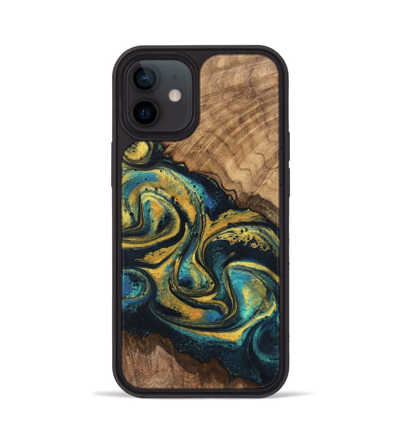 iPhone 12 Wood Phone Case - Dereck (Teal & Gold, 746379)