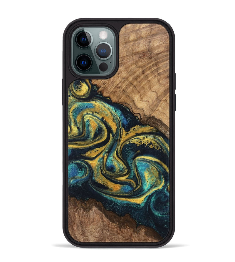 iPhone 12 Pro Max Wood Phone Case - Dereck (Teal & Gold, 746379)