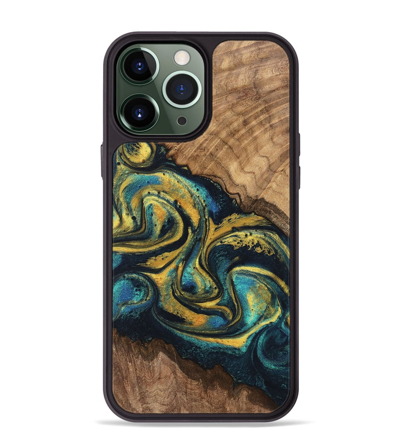 iPhone 13 Pro Max Wood Phone Case - Dereck (Teal & Gold, 746379)