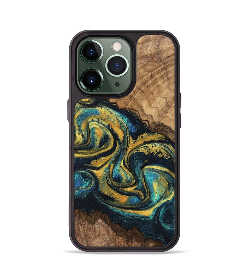 iPhone 13 Pro Wood Phone Case - Dereck (Teal & Gold, 746379)