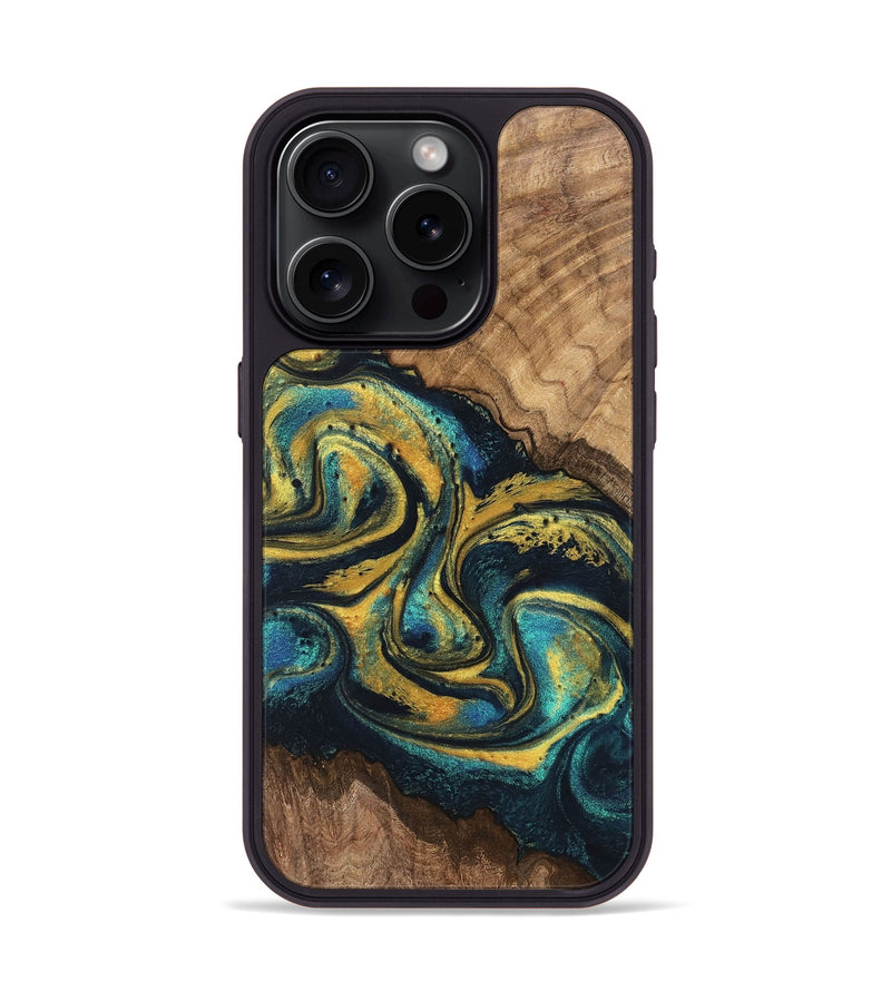 iPhone 15 Pro Wood Phone Case - Dereck (Teal & Gold, 746379)