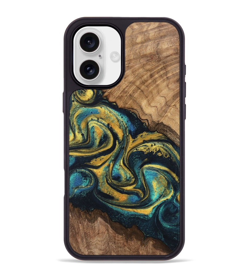 iPhone 16 Plus Wood Phone Case - Dereck (Teal & Gold, 746379)