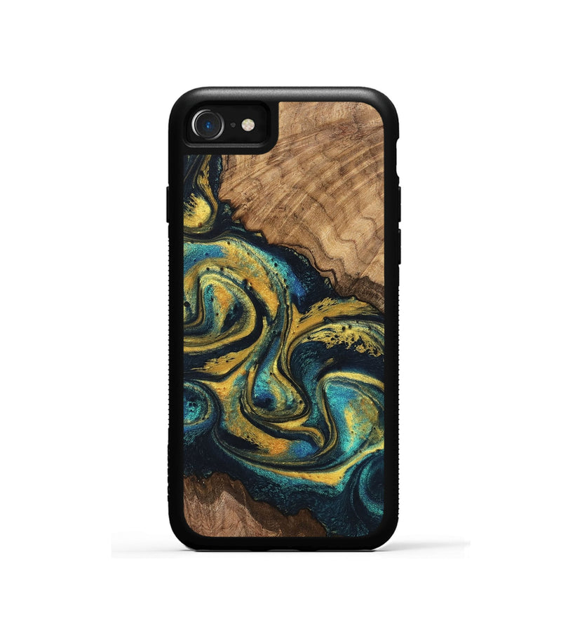 iPhone SE Wood Phone Case - Dereck (Teal & Gold, 746379)