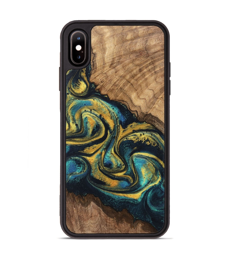 iPhone Xs Max Wood Phone Case - Dereck (Teal & Gold, 746379)