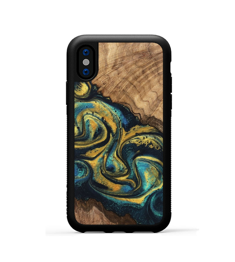 iPhone Xs Wood Phone Case - Dereck (Teal & Gold, 746379)