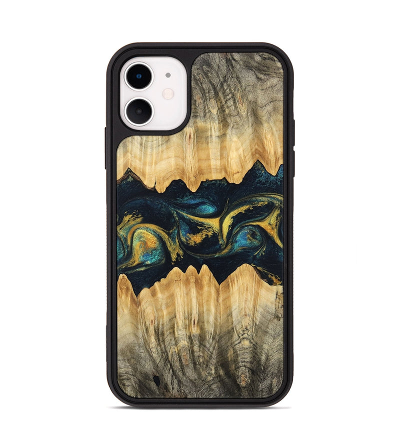 iPhone 11 Wood Phone Case - Elianna (Teal & Gold, 746380)