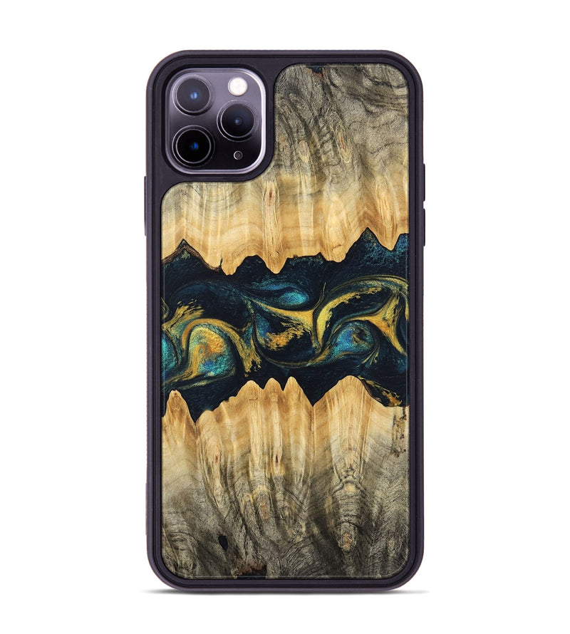 iPhone 11 Pro Max Wood Phone Case - Elianna (Teal & Gold, 746380)