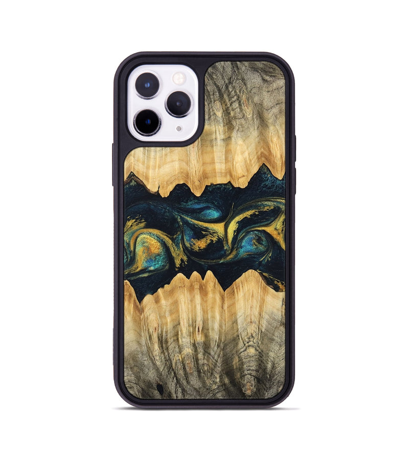 iPhone 11 Pro Wood Phone Case - Elianna (Teal & Gold, 746380)