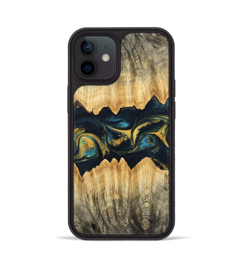 iPhone 12 Wood Phone Case - Elianna (Teal & Gold, 746380)