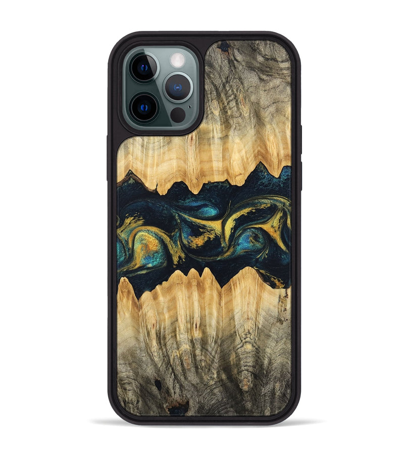 iPhone 12 Pro Max Wood Phone Case - Elianna (Teal & Gold, 746380)