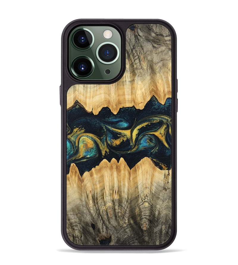 iPhone 13 Pro Max Wood Phone Case - Elianna (Teal & Gold, 746380)