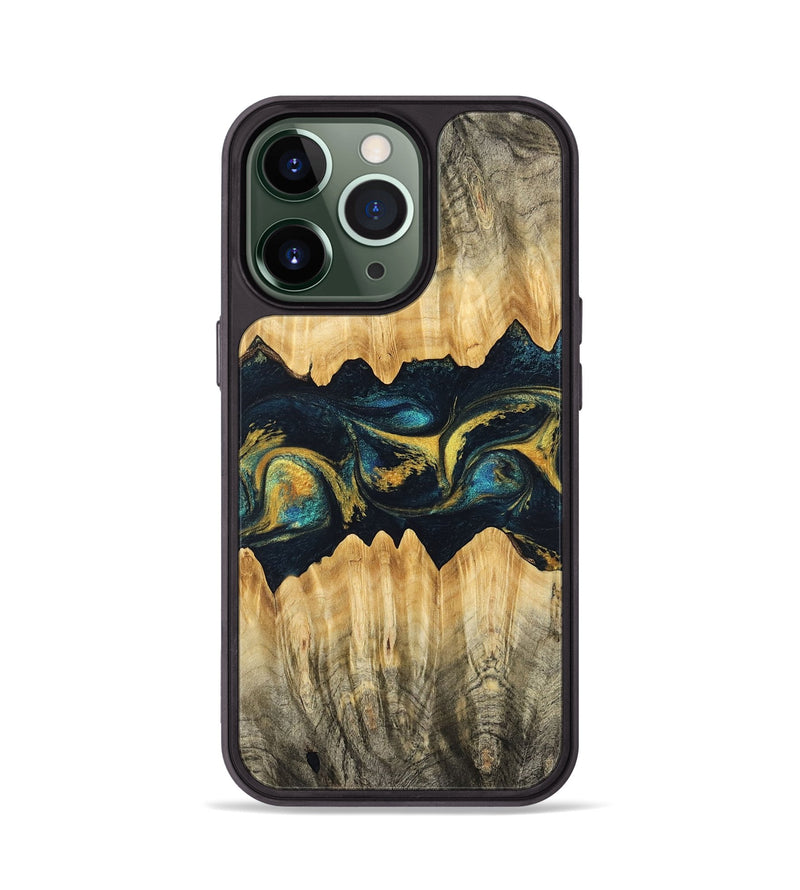 iPhone 13 Pro Wood Phone Case - Elianna (Teal & Gold, 746380)