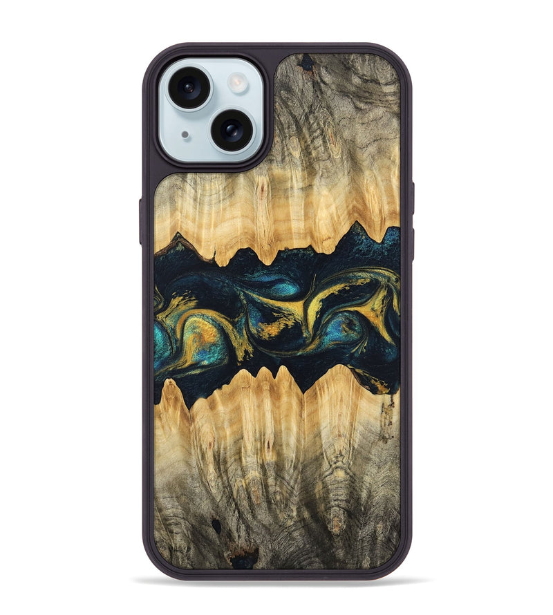 iPhone 15 Plus Wood Phone Case - Elianna (Teal & Gold, 746380)