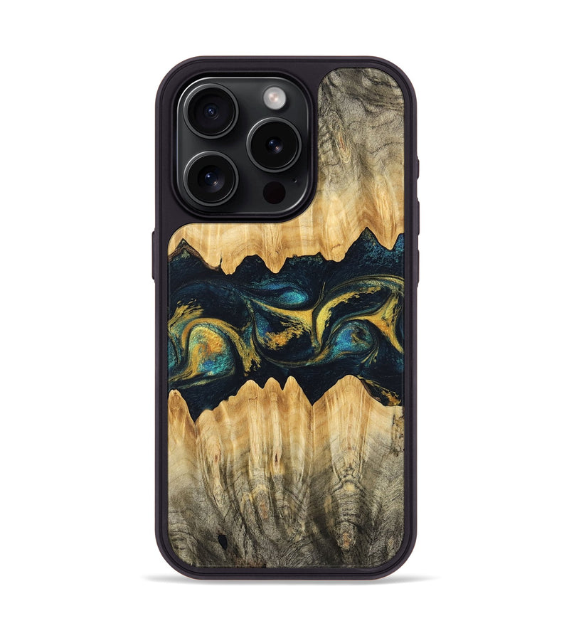 iPhone 15 Pro Wood Phone Case - Elianna (Teal & Gold, 746380)