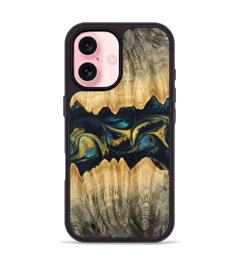 iPhone 16 Wood Phone Case - Elianna (Teal & Gold, 746380)